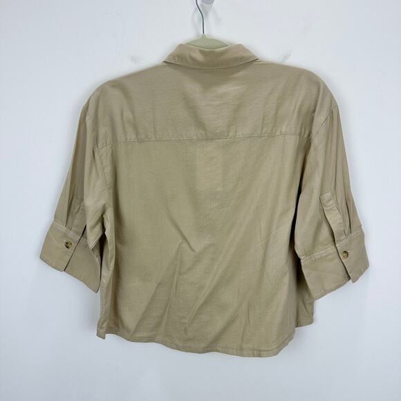 J.Crew Herringbone Twill Button Up Shirt Classic Cotton Neutral Beige US 10 NWT - Picture 9 of 13